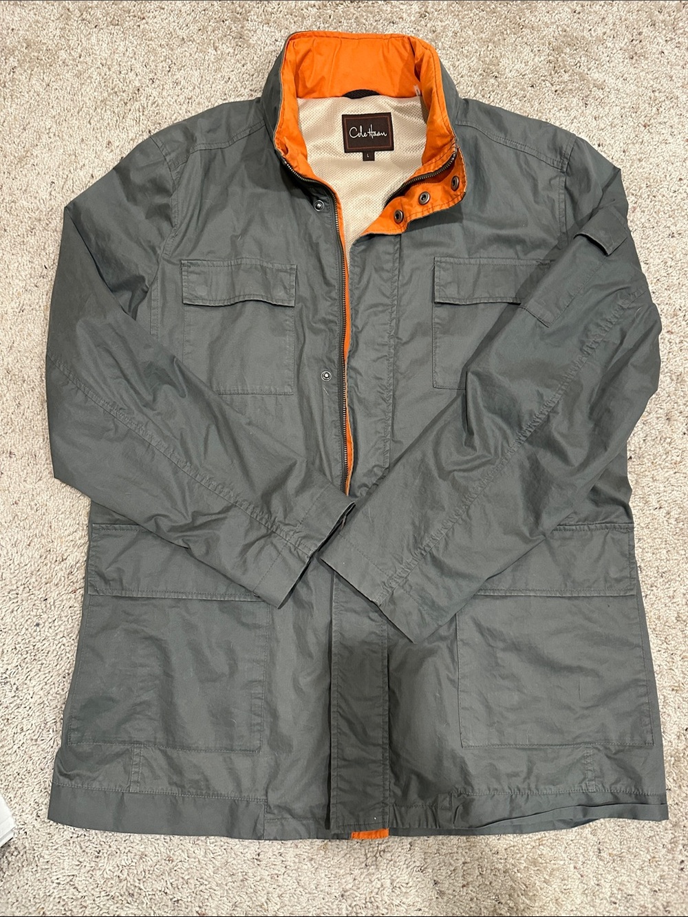 Cole Haan Men’s grey Field Jacket with Orange Lining size L